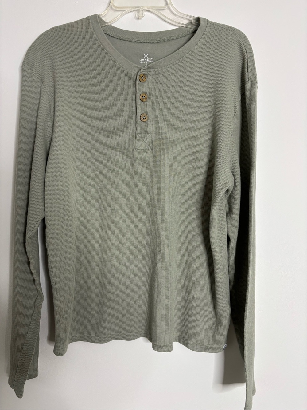 HONEST Men's Long-Sleeve Waffle Henley in Sage Green